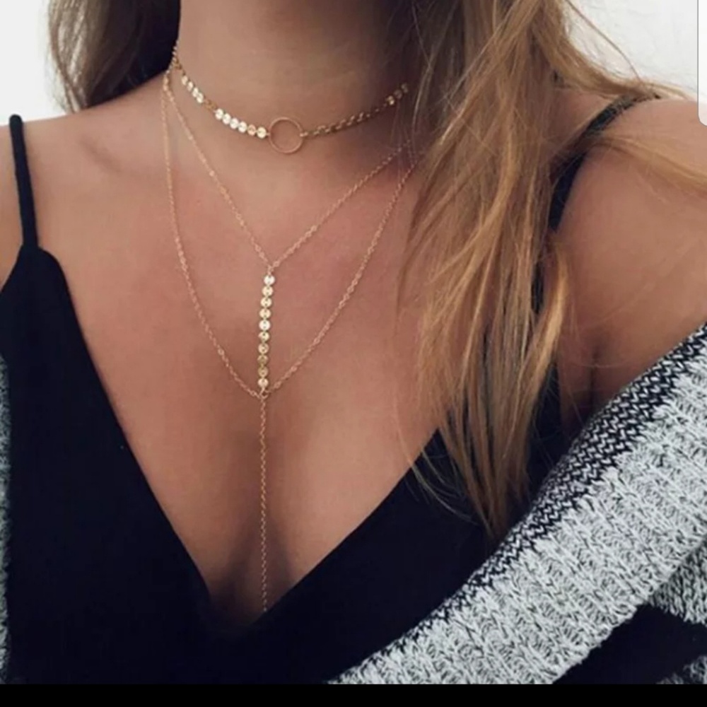 Very Sexy Three Layered Coin Necklace Goldtone - Picture 2 of 4